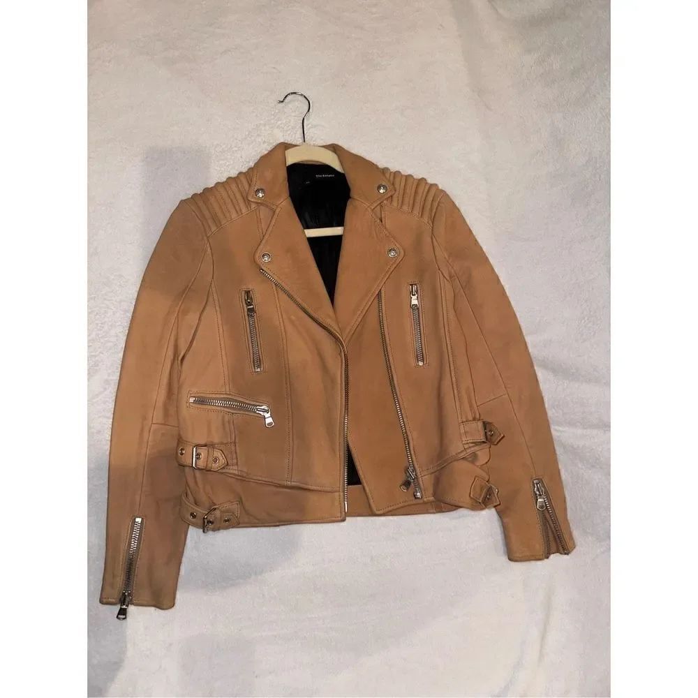 The Kooples tan leather jacket size XS motor jacket